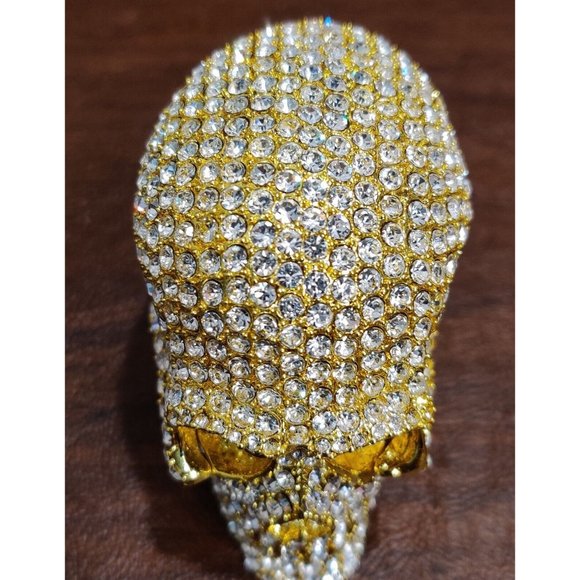 Golden Skull Trinket Jewelry Box with Stunning Rhinestone? Appx 2.75x2x2.5" - Picture 3 of 16